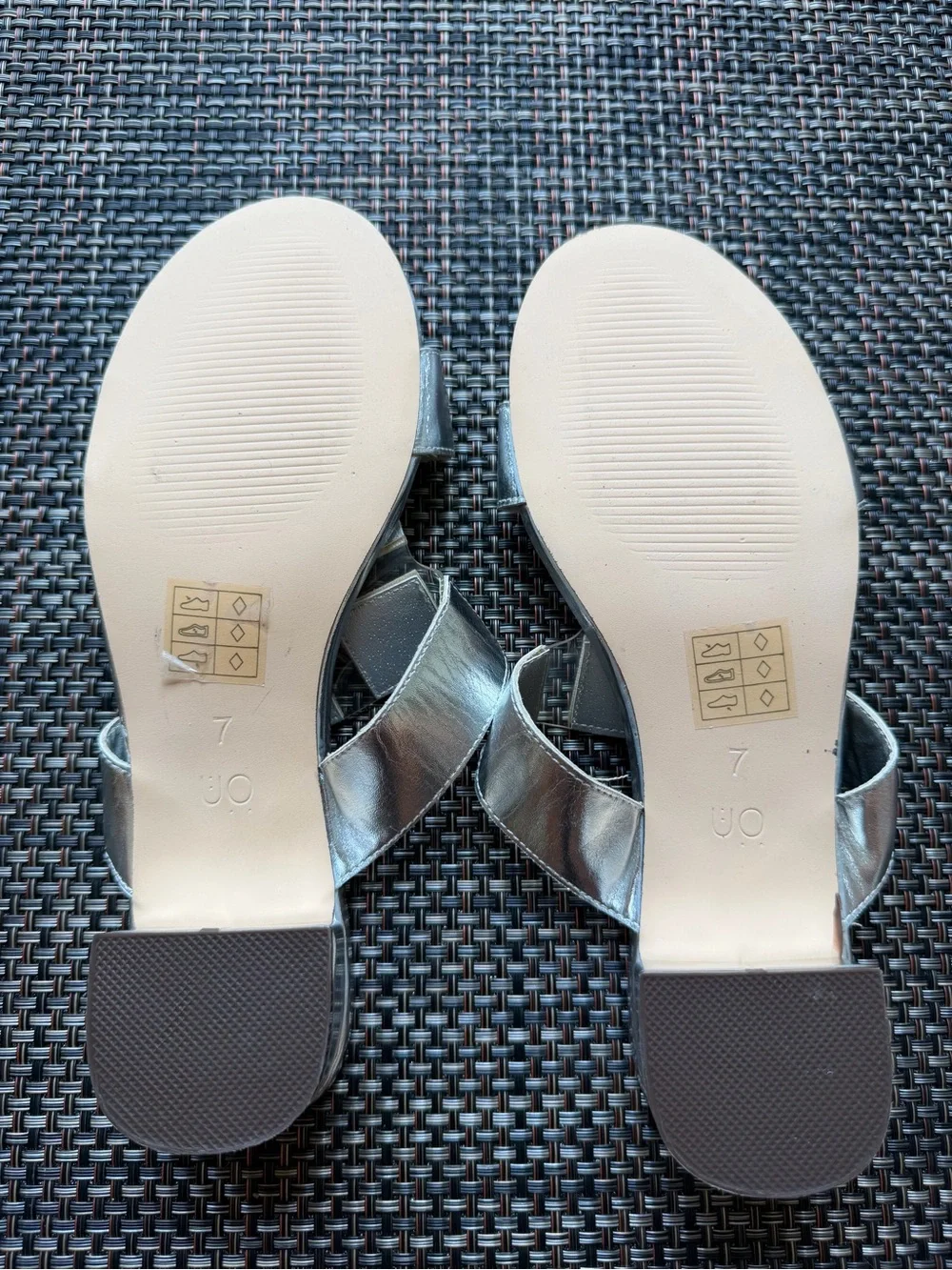 Urban Outfitters Silver Low Block Heel Slide Sandals